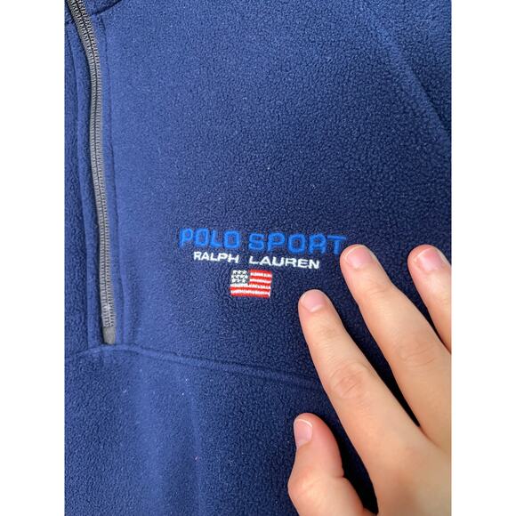 1990s Ralph Lauren Sport Fleece Patriotic Flag Logo Crest Pullover Sweater M - Picture 6 of 10